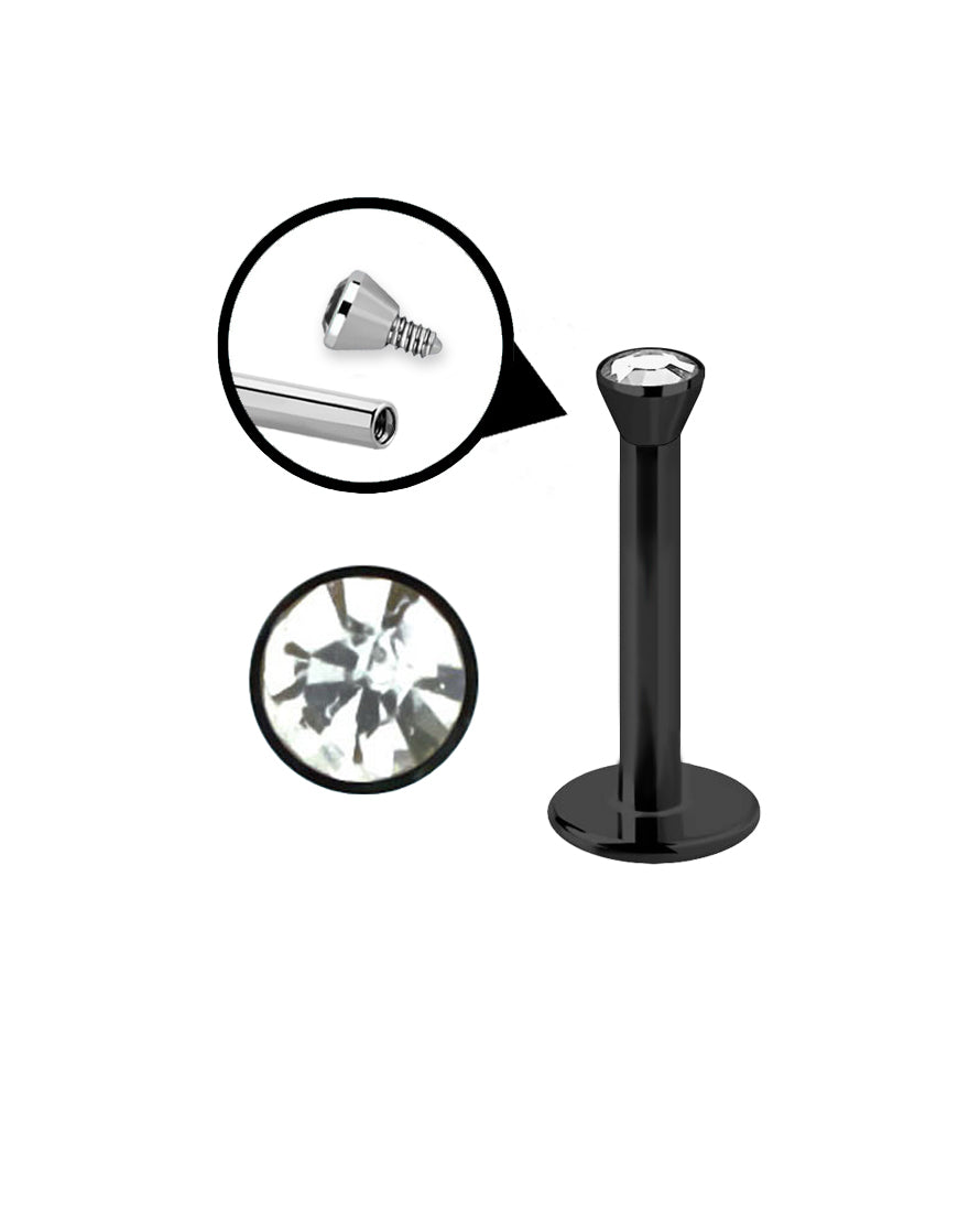 Black - Clear Flat/Gem - 16g - Flat Back