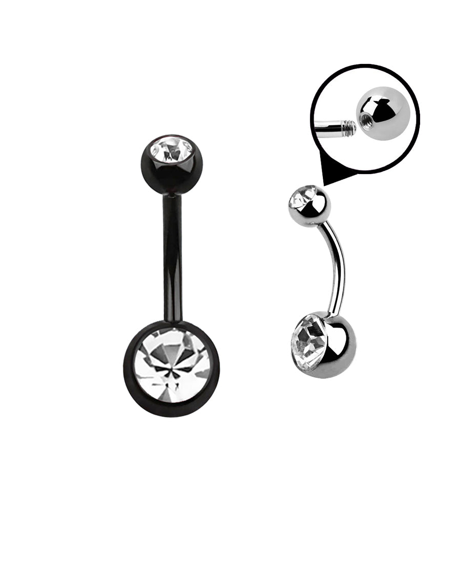 Clear Gem/Black - 14g - Navel Barbell