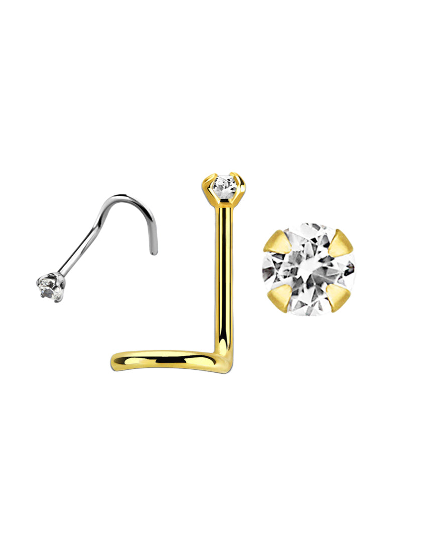 Clear Claw Gem/Gold Stud - 20g - Nose Twist