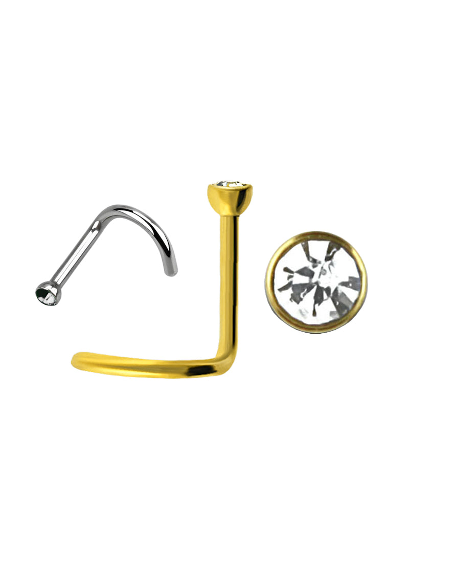 Clear Gem/Gold Stud - 20g - Nose Twist