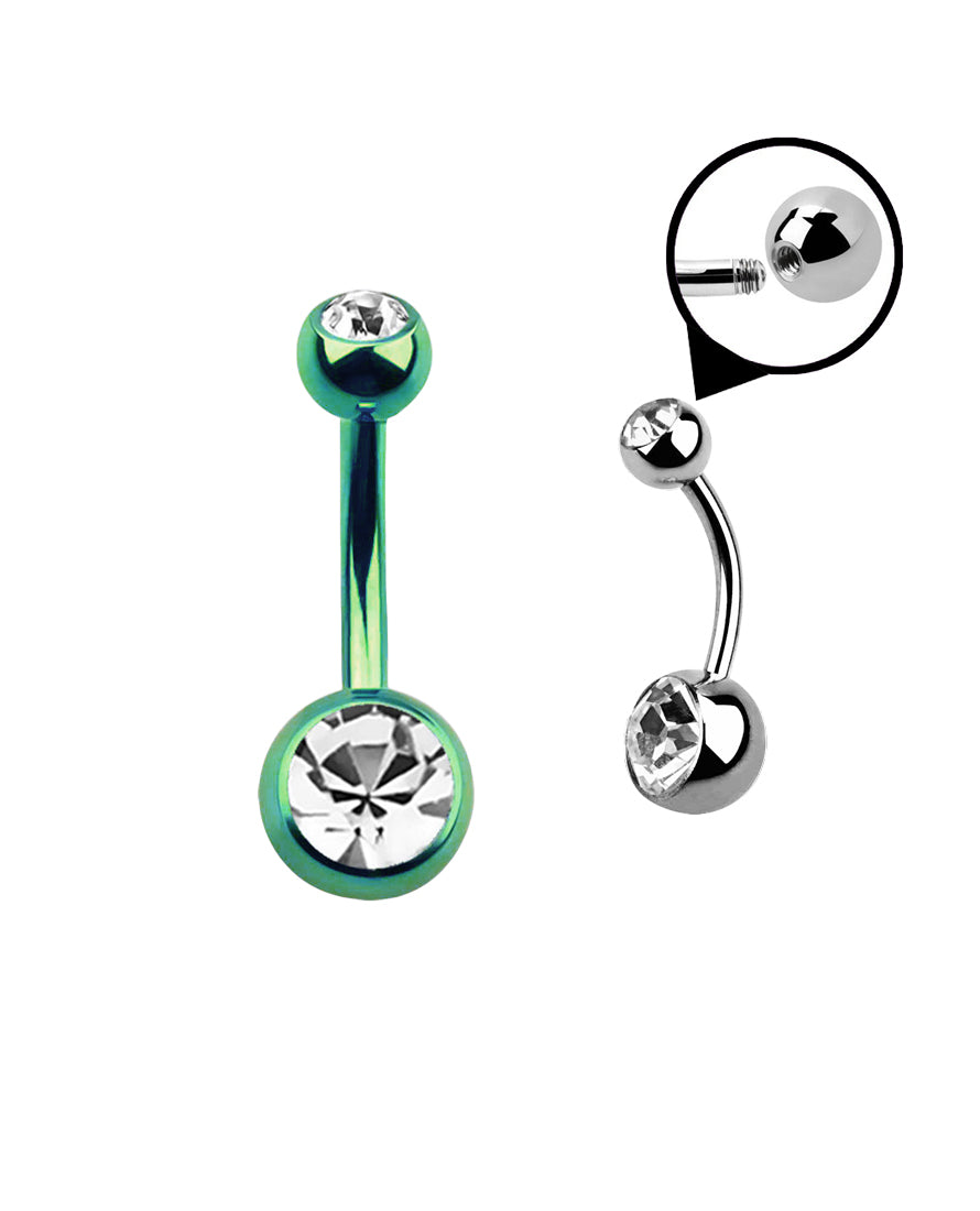 Clear Gem/Green - 14g - Navel Barbell
