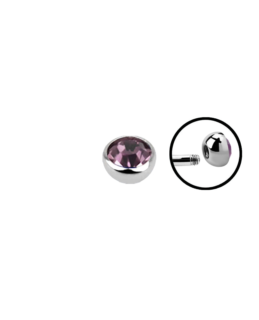 16g - Light Purple - 3mm Gem - Half Ball End