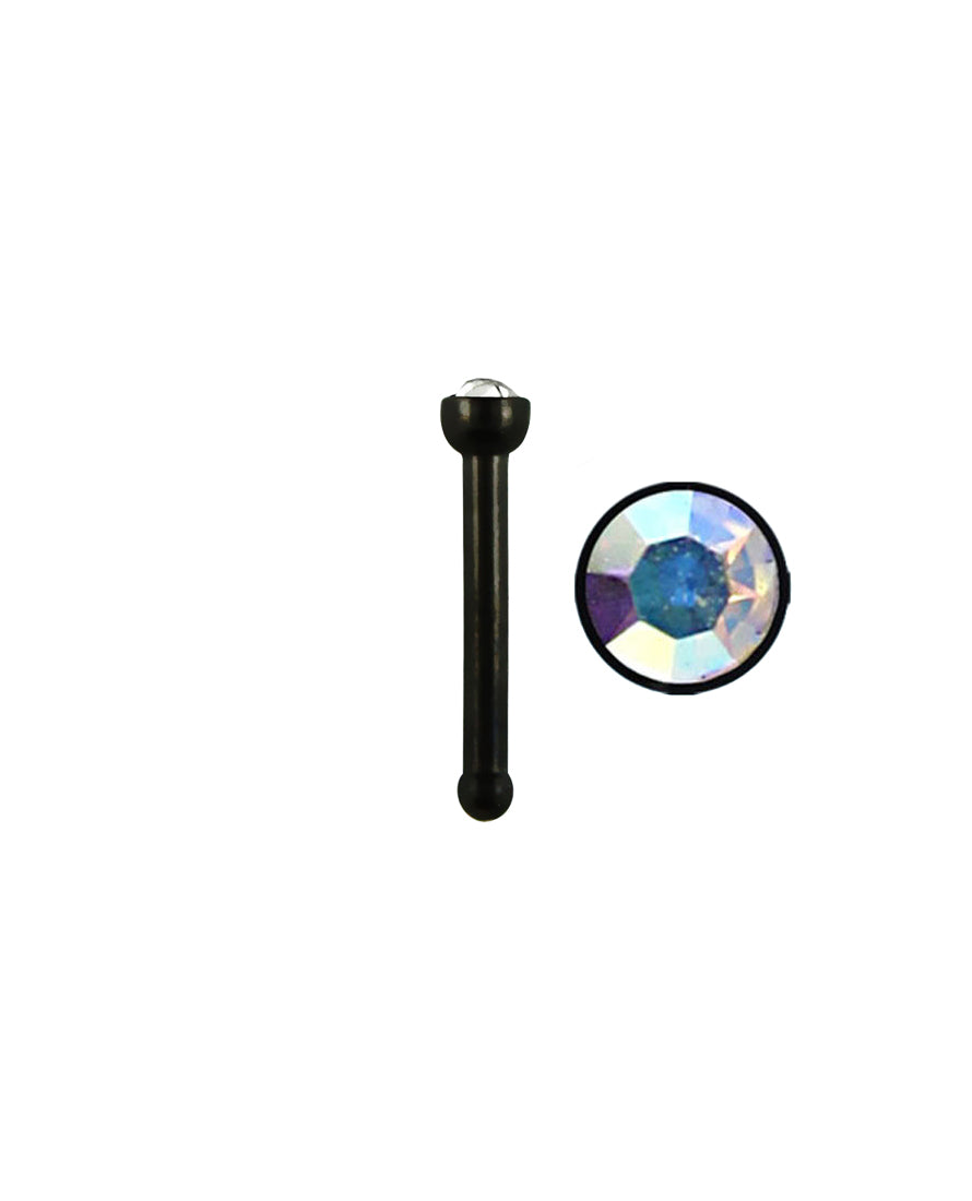 Multi Clear Gem/Black Stud - 18g - Nose Bone