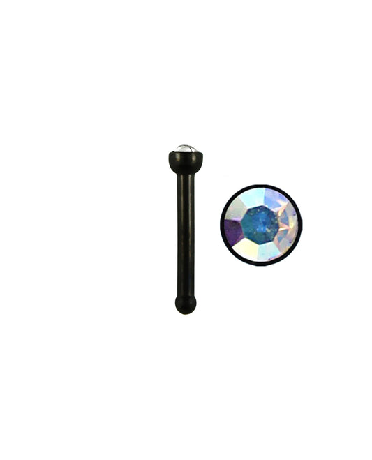 Multi Clear Gem/Black Stud - 18g - Nose Bone