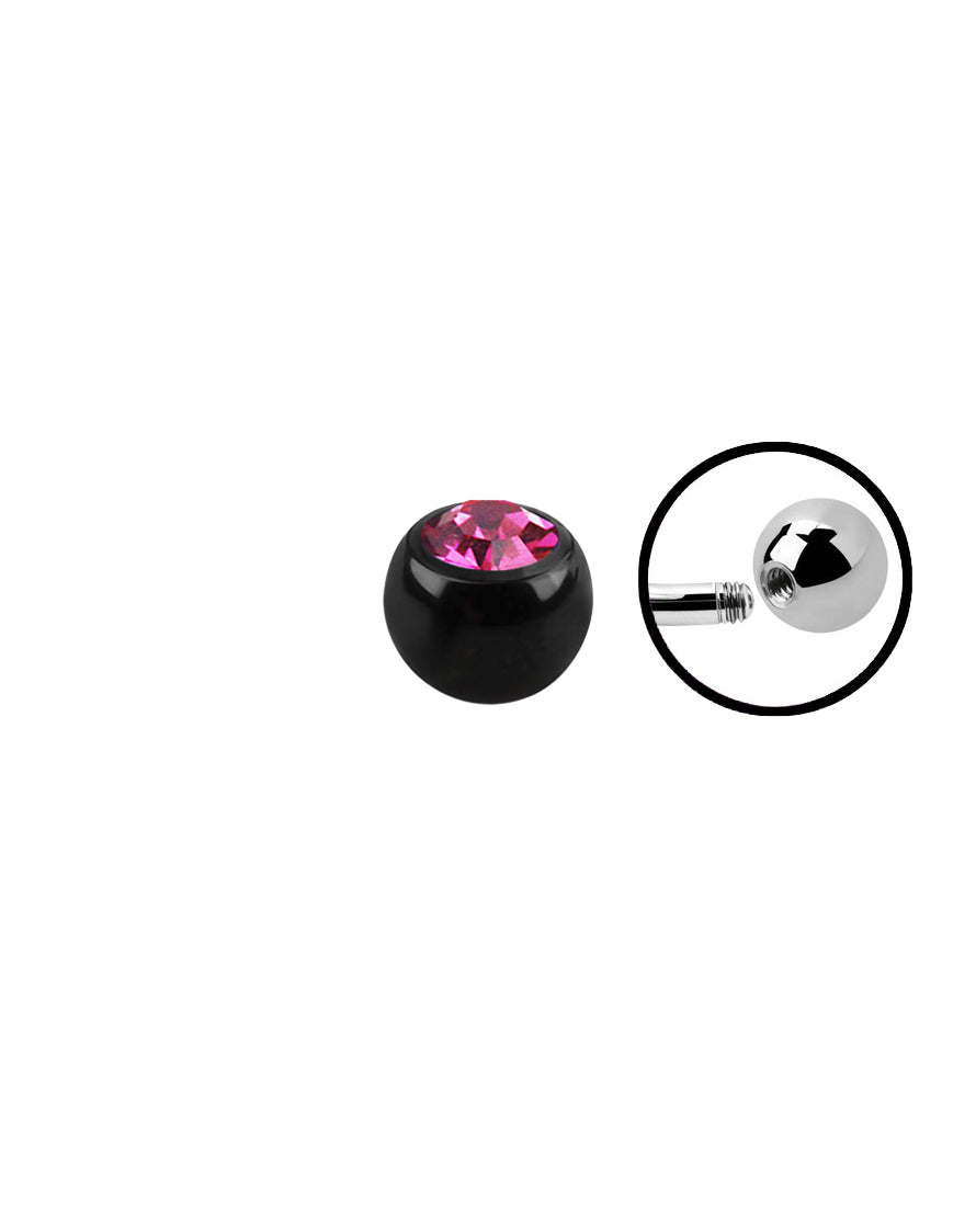 16g - Pink Gem/Black Ball End
