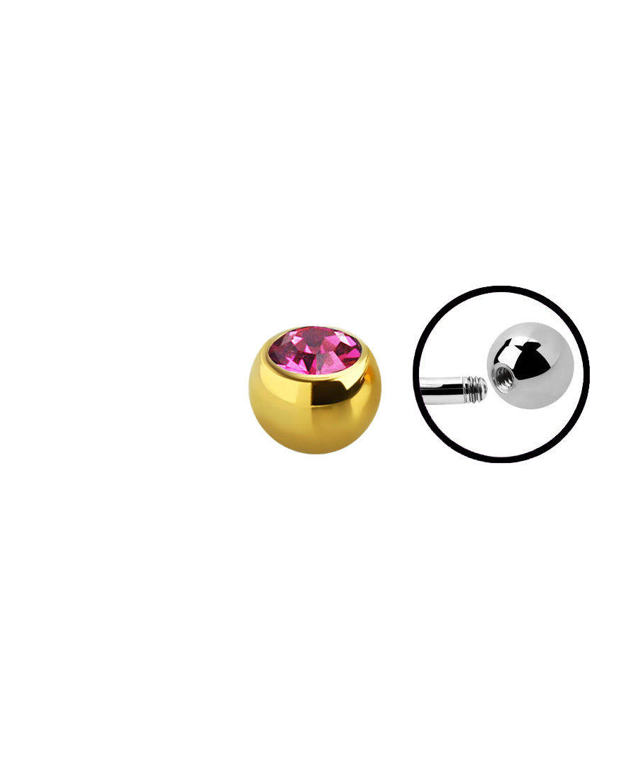 14g - Pink Gem/Gold Ball End