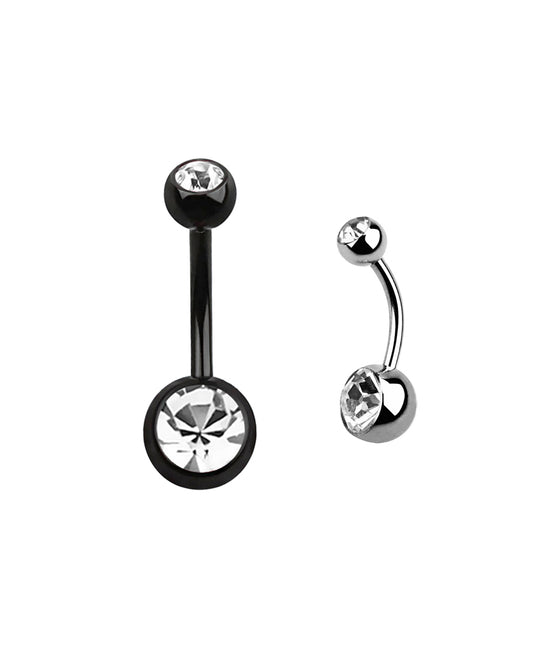 Clear Gem/Black - 14g - Navel Barbell