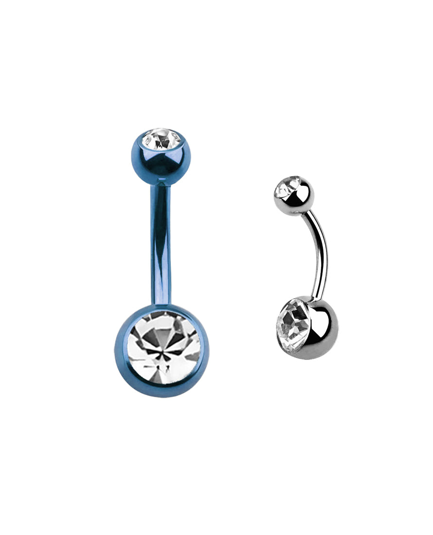 Clear Gem/Blue - 14g - Navel Barbell