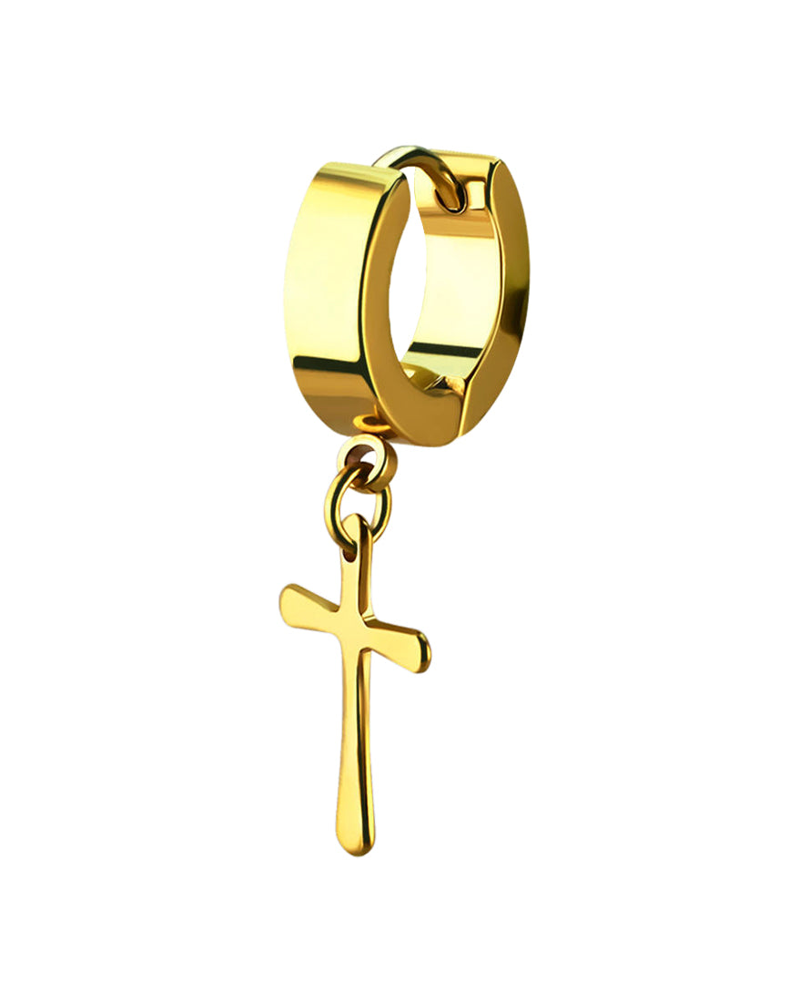 Cross - Dangly - 16g - Gold - 4mm Huggie