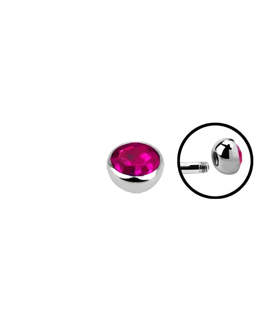 16g - Dark Pink- 3mm Gem - Half Ball End