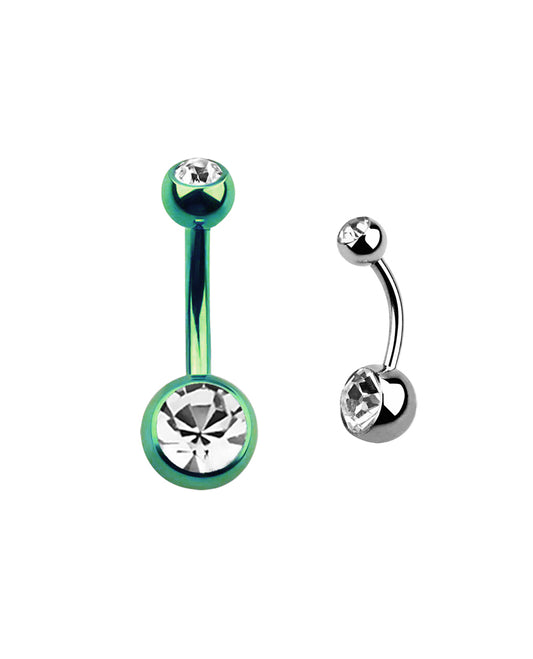 Clear Gem/Green - 14g - Navel Barbell