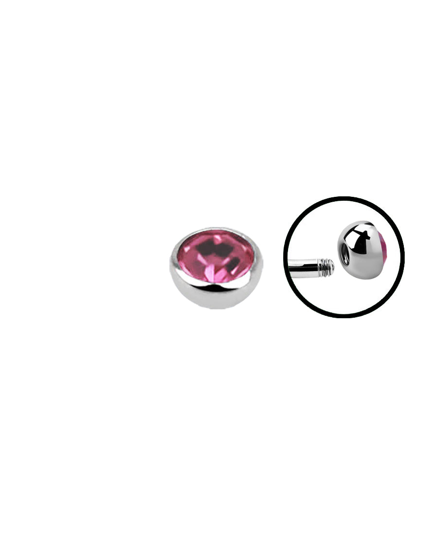 16g - Light Pink- 3mm Gem - Half Ball End