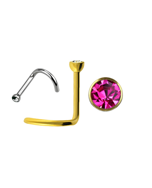 Pink Gem/Gold Stud - 20g - Nose Twist