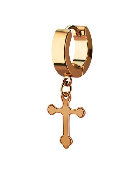 Rounded Cross - Dangly - 16g - Rose Gold - 4mm Huggie